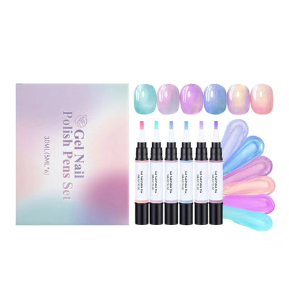 💅✨6-Color Pearl Gel Nail Polish Pen Set for Easy DIY Nails